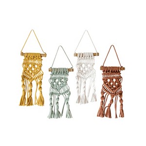 Set of 4 Macrame Mini Wall Hangings Cotton & Wood by Foreside Home & Garden - 1 of 4