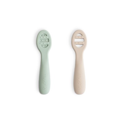 Mushie 2pc Silicone First Feeding Baby Spoons - Cambridge Blue/Shifting Sands