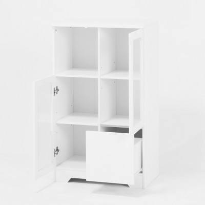 GlasFlength Decorative Storage Cabinets Modern Glass Door Cabinet with Adjustable Shelves for Living Room Bedroom, White, 25.6"*11.8"*39.4"