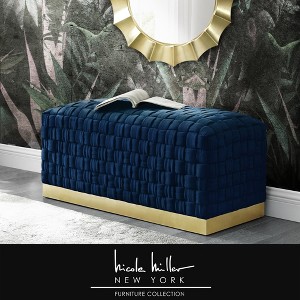 Nicole Miller Satine Velvet Hand Woven Bench with Base - 1 of 4