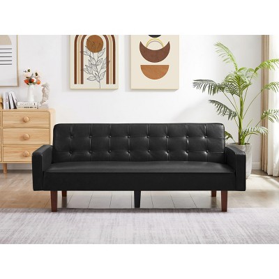 NicBex 74.4 Inch PU Convertible Sofa Bed with Buttons Tufted Back for Living Room,Office,Apartment,Reading Room
