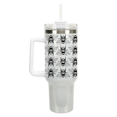 Elanze Designs Honey Queen Bumble Bee Hive 40 oz. Stainless Steel, Large Water Bottle Coffee Mug, Spill & Leak Resistant, Thermal Travel Tumbler with