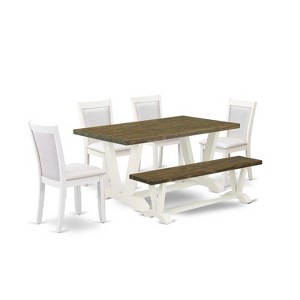 HomeStock 6-Piece Rectangle Wire Brushed Linen White Finish Solid Wood Top Dining Table with 1-Bench, 4-Chairs - 1 of 4