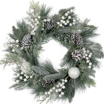 Northlight Frosted Artificial Mixed Pine and Pine Cone Artificial Christmas Wreath, 24-inch, Unlit