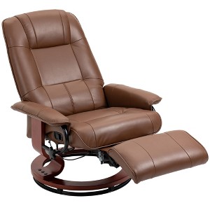 HOMCOM Faux Leather Manual Recliner, Adjustable Swivel Lounge Chair with Footrest, Armrest and Wrapped Wood Base for Living Room, Brown - 1 of 4