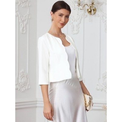 INSPIRE CHIC Women's Open Front 3/4 Sleeve Crew Neck Work Office Suit Jacket Blazer Small White — фото 4