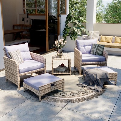Pamapic 5-Pieces Wicker Patio Furniture Set Outdoor Patio Chairs with Ottomans, Cushions