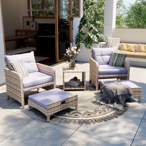 Pamapic 5-Pieces Wicker Patio Furniture Set Outdoor Patio Chairs with Ottomans, Cushions - 1 of 4