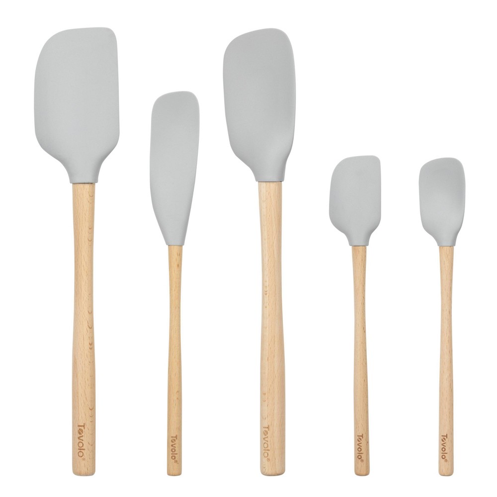 Tovolo 5pc Silicone/Wood Flex Core Spatula Set Oyster Gray