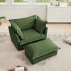 Chenille Slipcovered Armchair Set with Ottoman,Deep Seat Lounge Chair with Large Pillow,49" Wide Living Room Chair-Baofuwish - 2 of 4