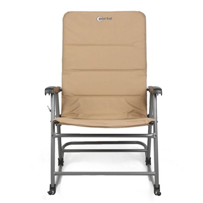 Tan Steel Frame Outdoor Rocking Chair with Cushions