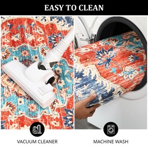 Vintage Style Area Rug, Thin Washable Entryway Rug, Distressed Multi Thin Carpet, Foldable Accent, Low Pile Lightweight Print, for Living Room - 1 of 4