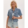 INSPIRE CHIC Women's Turndown Collar Short Sleeve Denim Button Up Ripped Frayed Cropped Jean Jacket - 2 of 4