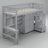 Twin Size Loft Bed with Study Desk, Bookshelf, and Hanging Rack, Fence Design, Wood Frame for Kids and Teens - 3 of 4