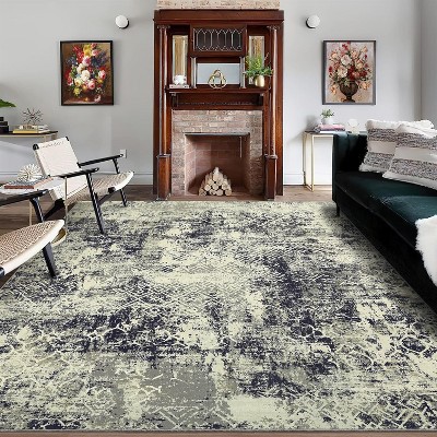 Modern Abstract Washable Area Rug, Low Pile Non-Slip Non-Shedding Foldable Carpet for Bedroom Living Room Playroom