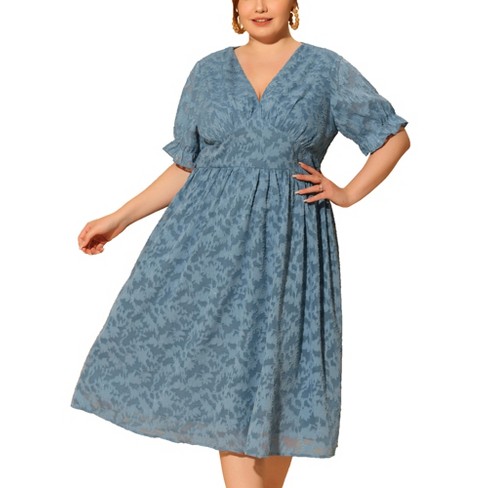 Agnes Orinda Women's Plus Size Outfits Smocked Elegant Floral Flare Midi  Shirtdress Blue 2x : Target