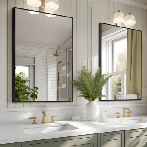 Dovelina Modern Metal Rectangle Wall Mirror Black Bathroom Mirror 24 X 36