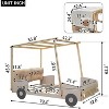 Kids Bed Platform with Ceiling Cloth Upholstered Headboard Car-Shaped Bed Frame with Light for Boys Girls Child Bedroom, Natural Color - 3 of 4