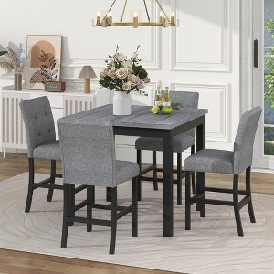 5-Piece Dining Set with Square Table and 4 Upholstered High-back Chairs - 1 of 4