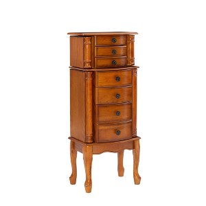Marie Traditional Wood 7 Lined Drawer Jewelry Armoire Oak - Powell: Freestanding with Built-in Mirror - 1 of 4