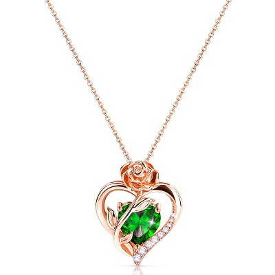 Molenia Heart Birthstone Necklace for Women 925 Sterling Silver Rose Gold Necklace Pendant Jewelry Christmas Anniversary Birthday Gifts for Her