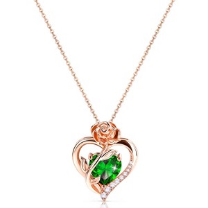 Molenia Heart Birthstone Necklace for Women 925 Sterling Silver Rose Gold Necklace Pendant Jewelry Christmas Anniversary Birthday Gifts for Her - 1 of 4