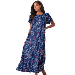 Dreams & Co. Plus Size Long Floral Print Cotton Gown - 1 of 4