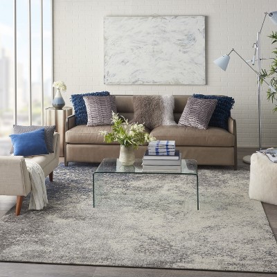 Extra Large Charcoal and Ivory Geometric Synthetic Rug