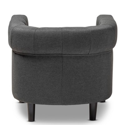 Gray Tufted Barrel Chair with Wood Frame