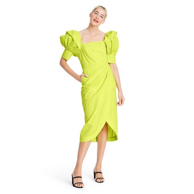 Puff Sleevefaux Wrap Dress 