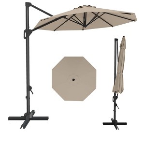10FT Outdoor Cantilever Umbrella Patio Umbrella Market Sun Shade Windproof Offset Umbrella with 360-Degree Rotation for Garden Pool - 1 of 4