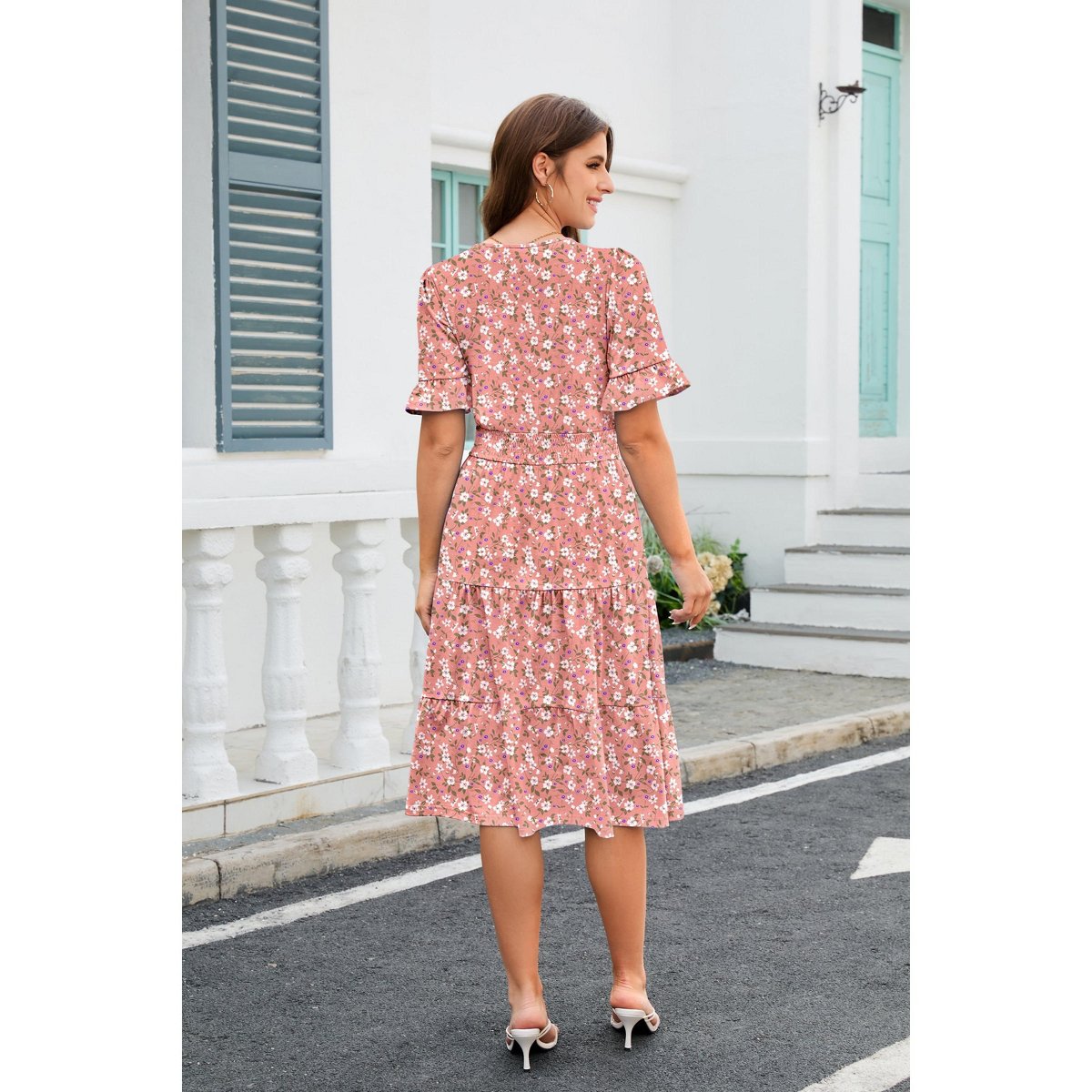Женские платья Zeagoo Women's Summer Dress Floral Midi Casual Short Sleeve Flowy Beach Dress with Pockets Pink Floral L — фото 3
