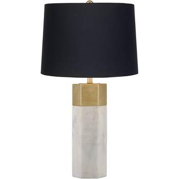 Possini Euro Design Leala Modern Accent Table Lamp 21" High Faux Marble Gold Metal Black Drum Shade for Bedroom Living Room Bedside Nightstand Office