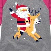 Girls' - Instant Message - Santa and Reindeer Christmas Shirt Tail Raglan Graphic T-shirt - 2 of 4