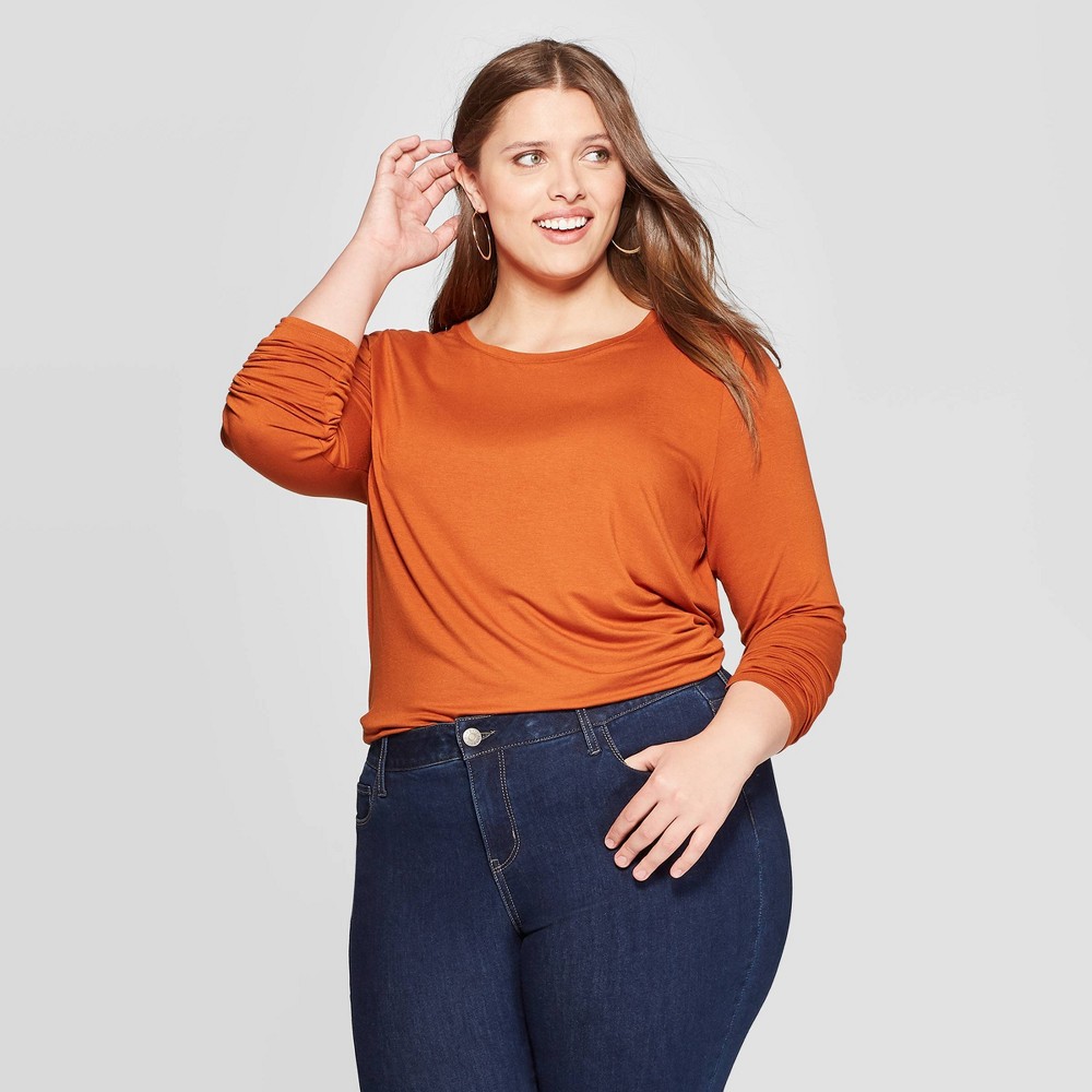 Women's Plus Size Long Sleeve Crewneck T-Shirt - Ava & Viv Rust 3X, Size: 3XL, Red was $12.0 now $8.4 (30.0% off)