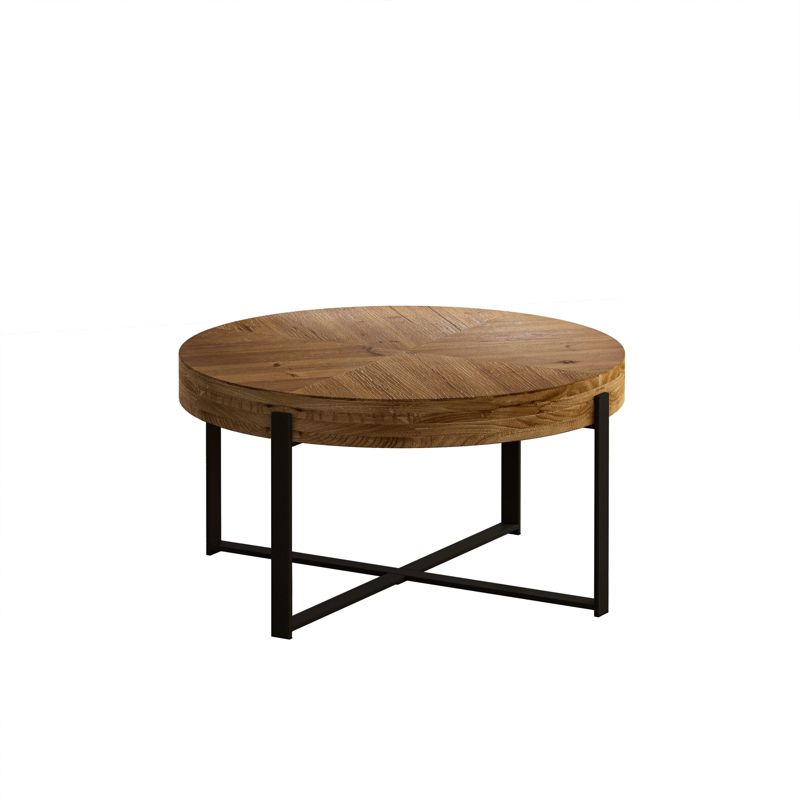 33.86" Modern Retro Splicing Round Coffee Table,Fir Wood Table Top with Cross Legs Base - ModernLuxe, 5 of 11