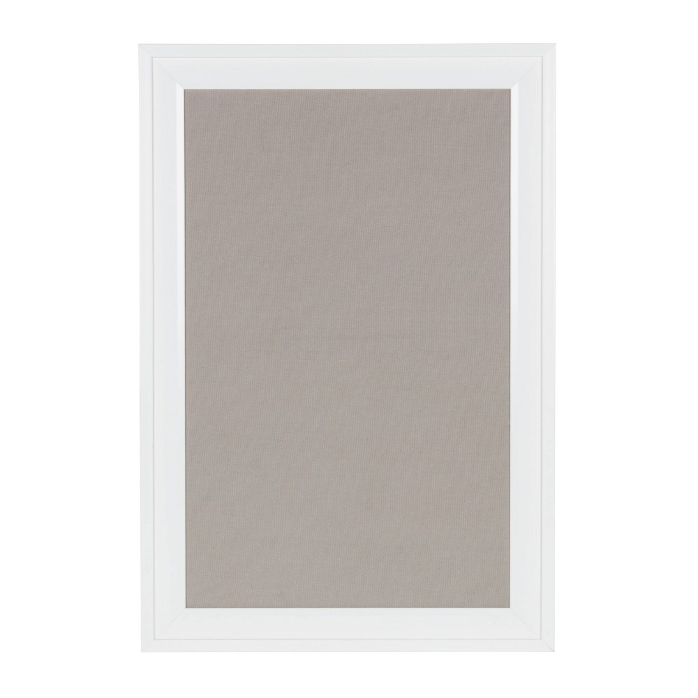 18.5" x 27.5" Bosc Framed Gray Linen Fabric Pinboard White - DesignOvation: Wall Mount, Includes Push Pins