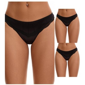 INSPIRE CHIC Women's Satin Silky Hipster Low Waisted Lace Trimmed Briefs 3 Packs - 1 of 4