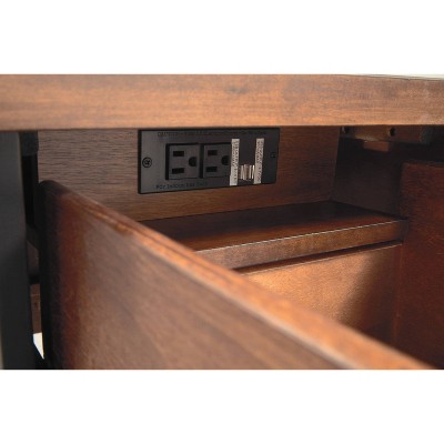 Gray and Brown Rectangular Wood Chair Side Table with Storage