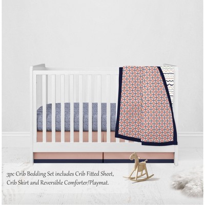 Bacati - Olivia Coral Navy 3 pc Crib Bedding Set
