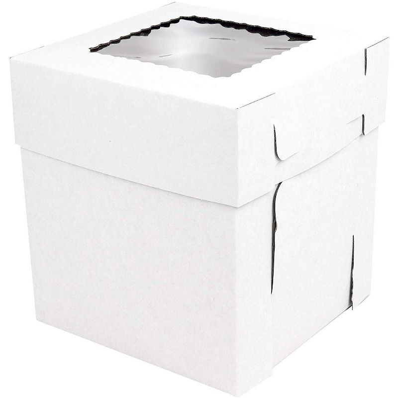 O'Creme White/Kraft 2-Piece Square Cake Box 8 Inch x 8 Inch x 8 Inch High with Scalloped Window - Pack of 25, 4 of 5