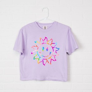 Simply Sage Market Women's Tie Dye Sun Short Sleeve Relaxed Fit Cropped Graphic Tee - XL - Orchid - 1 of 3