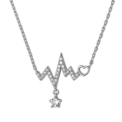 Silver Copper Heartbeat & Star Modern Unisex Necklace