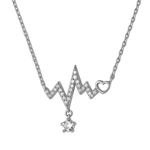 Silver Copper Heartbeat & Star Modern Unisex Necklace - 1 of 4