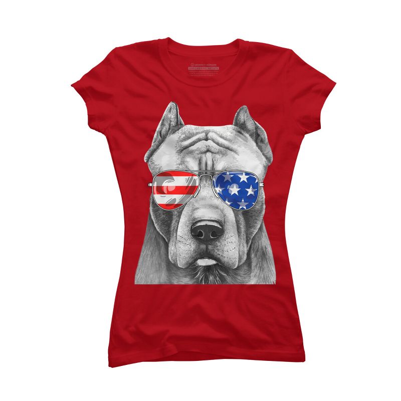 Junior's Design By Humans American Pitbull With Sunglasses By T-Shirt, 1 of 3