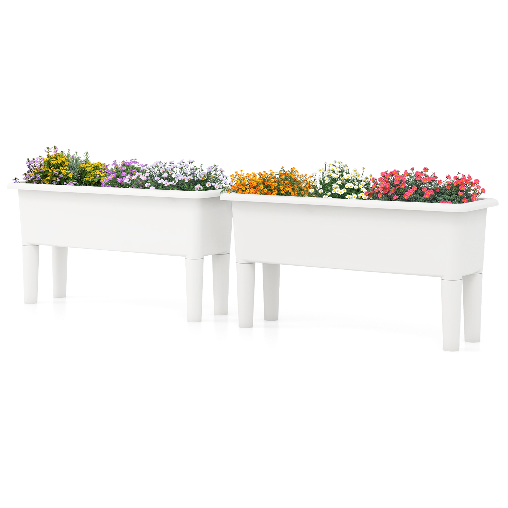 Costway 2 PCS Raised Garden Beds with Detachable Legs & Drainage Hole for Vegetables White