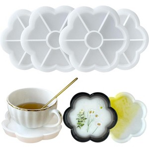 JDICTION Flower Resin Tray Molds 4 PCS - Silicone Coaster/Candle Trinket Tray Molds, Durable for Epoxy Resin DIY, Perfect Holiday Gifts. - 1 of 4