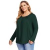 Women's Plus Size Pleated Front Long Sleeve Top - Convertible Cuff Loose Fit Blouse - 3 of 4