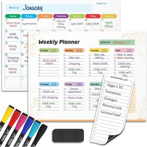 SCRIBBLEDO Monthly & Weekly Magnets 13”X17” Magnetic Calendar for Fridge 6 Markers Included - 1 of 4