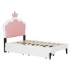 Platform Bed Frame Twin Size With Crown-Shaped Upholstered Headboard, 2 Underbed Storage Drawers, White, Twin - 4 of 4